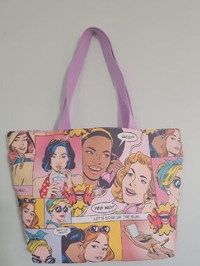 Estee Lauder Pink Comic-Strip Tote with Lilac Straps